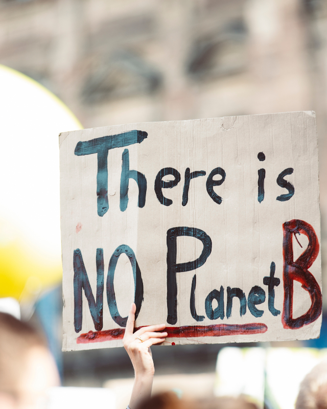 Schild mit "no planet B" Aufschrift wird hochgehalten