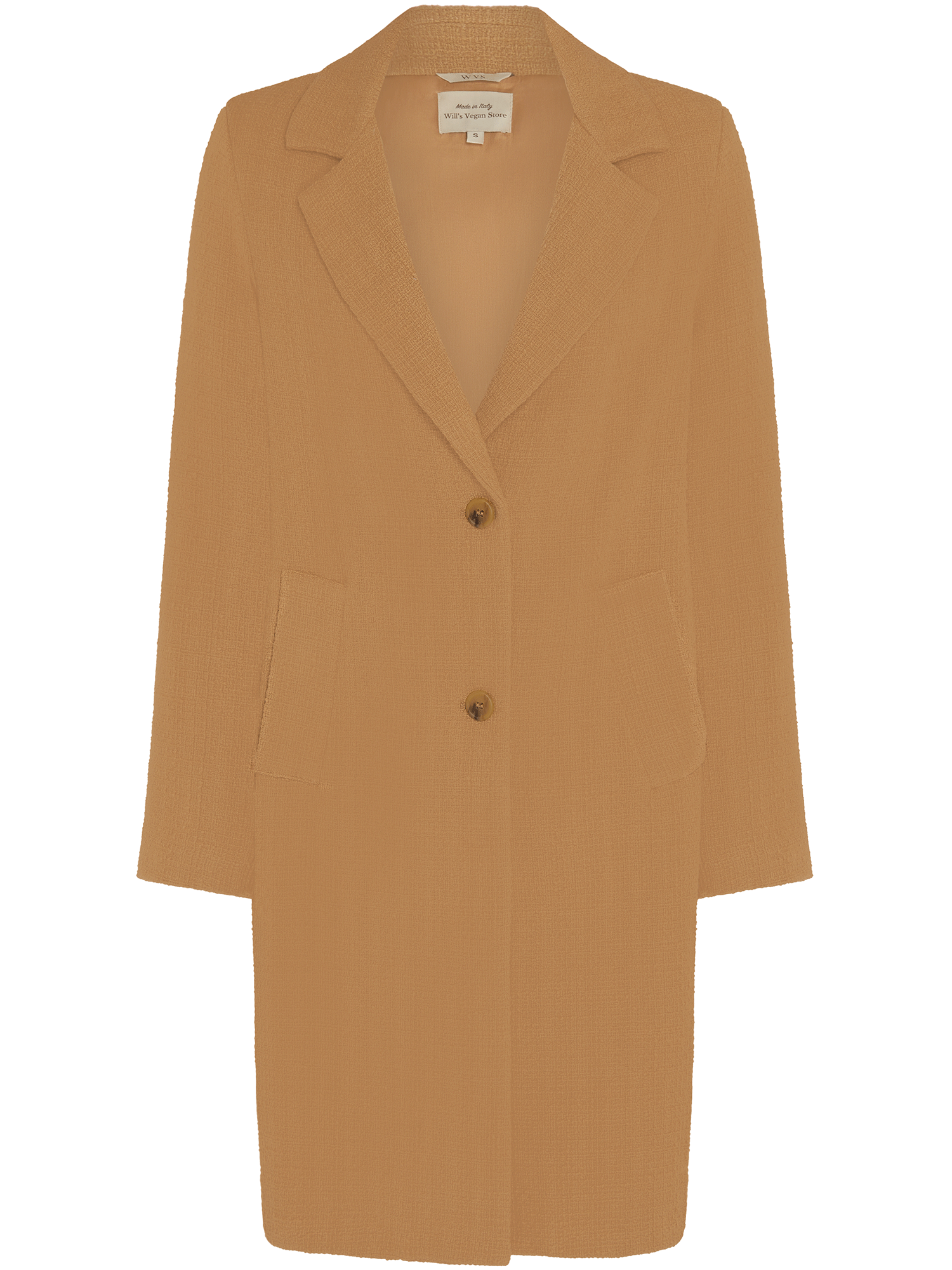 Will's Vegan Store Damen vegan Strukturierter Mantel Aus Veganer Wolle Camel – Ansicht 2