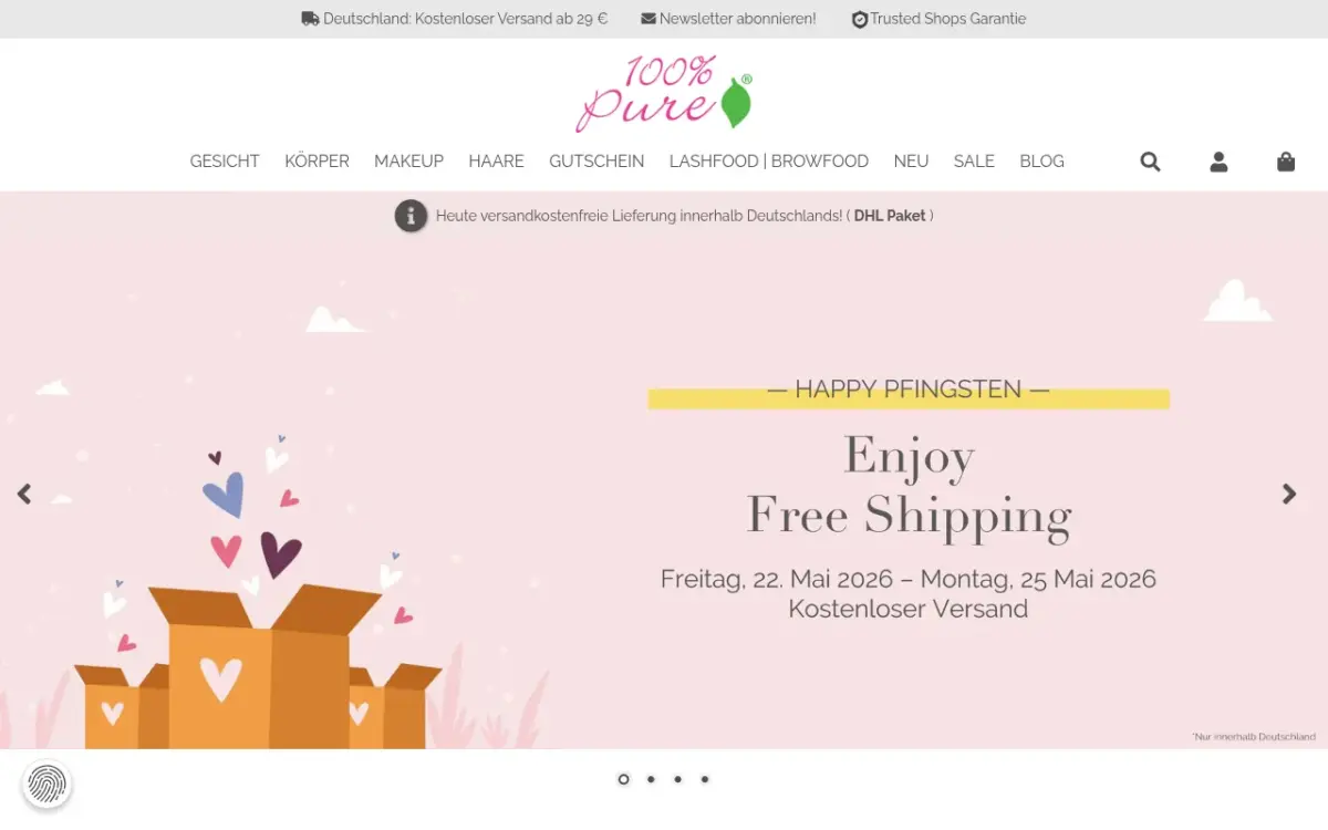 Screenshot der Website 100% Pure