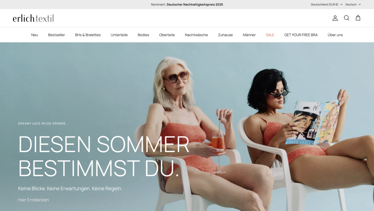 Screenshot der Website erlich textil