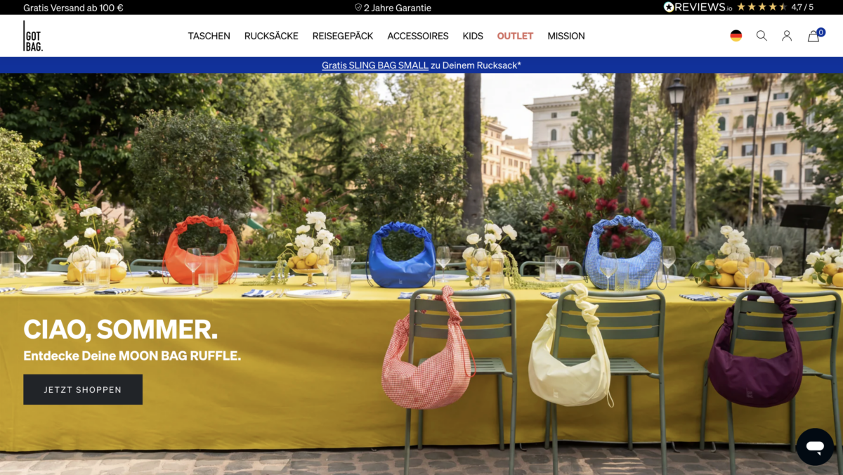 Screenshot der Website GOT BAG