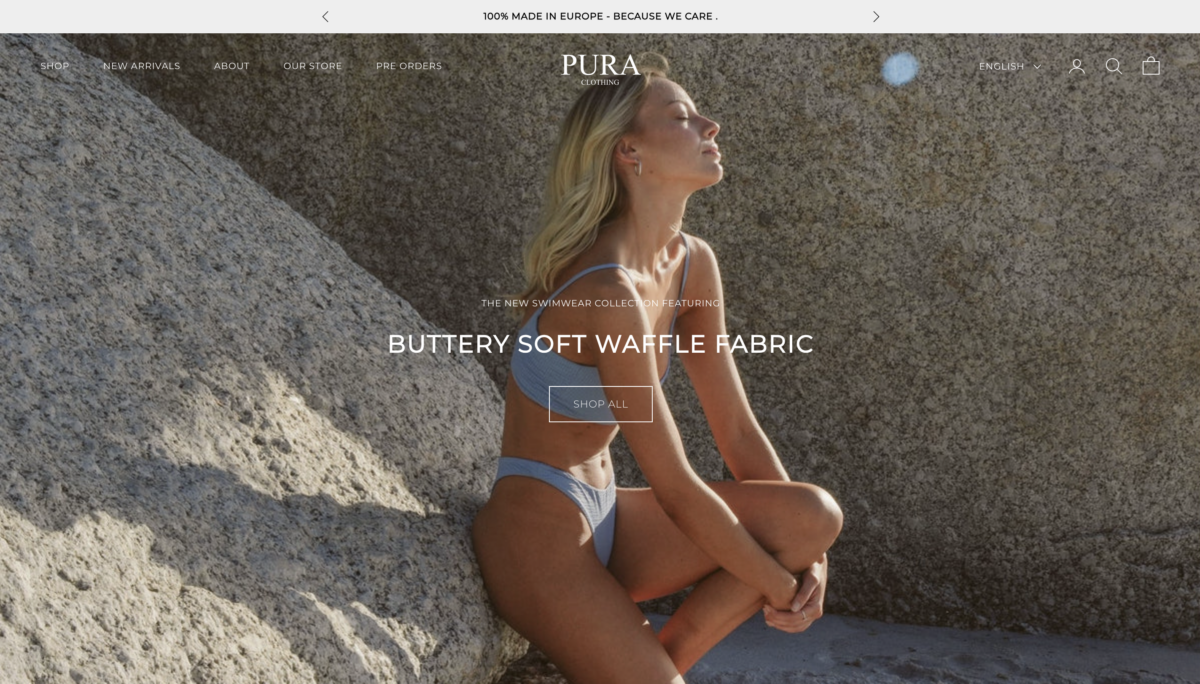 Screenshot der Website Pura Clothing