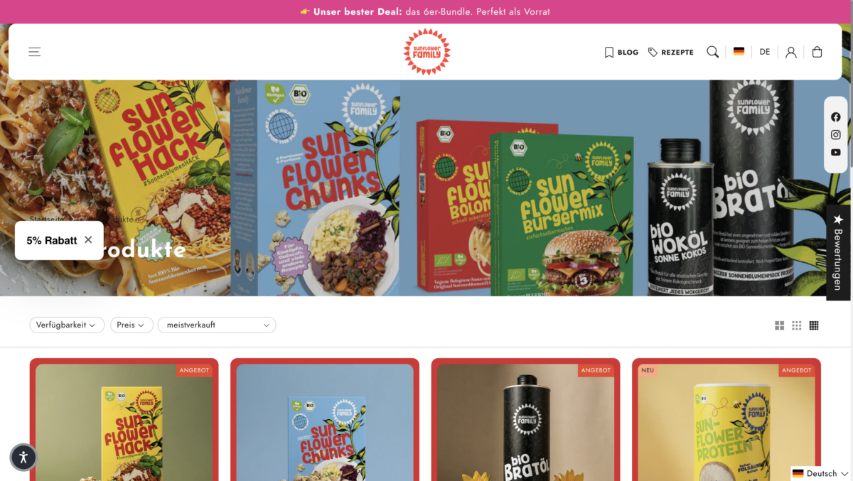 Screenshot der Website sunflower family