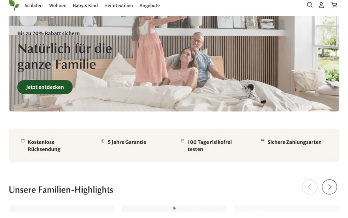 Screenshot der Website allnatura