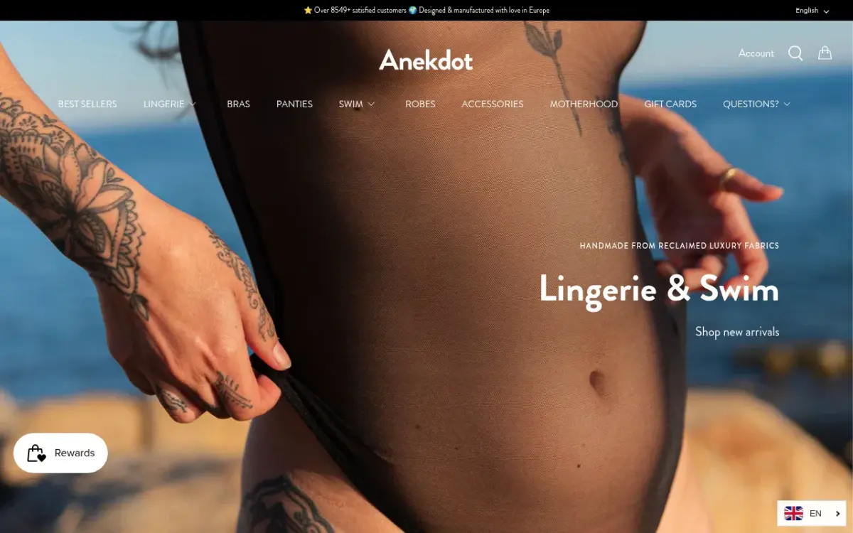 Screenshot der Website anekdot Boutique
