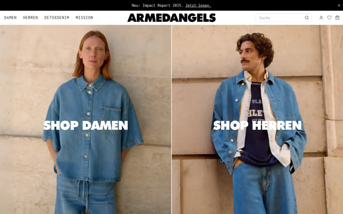 Screenshot der Website armedangels