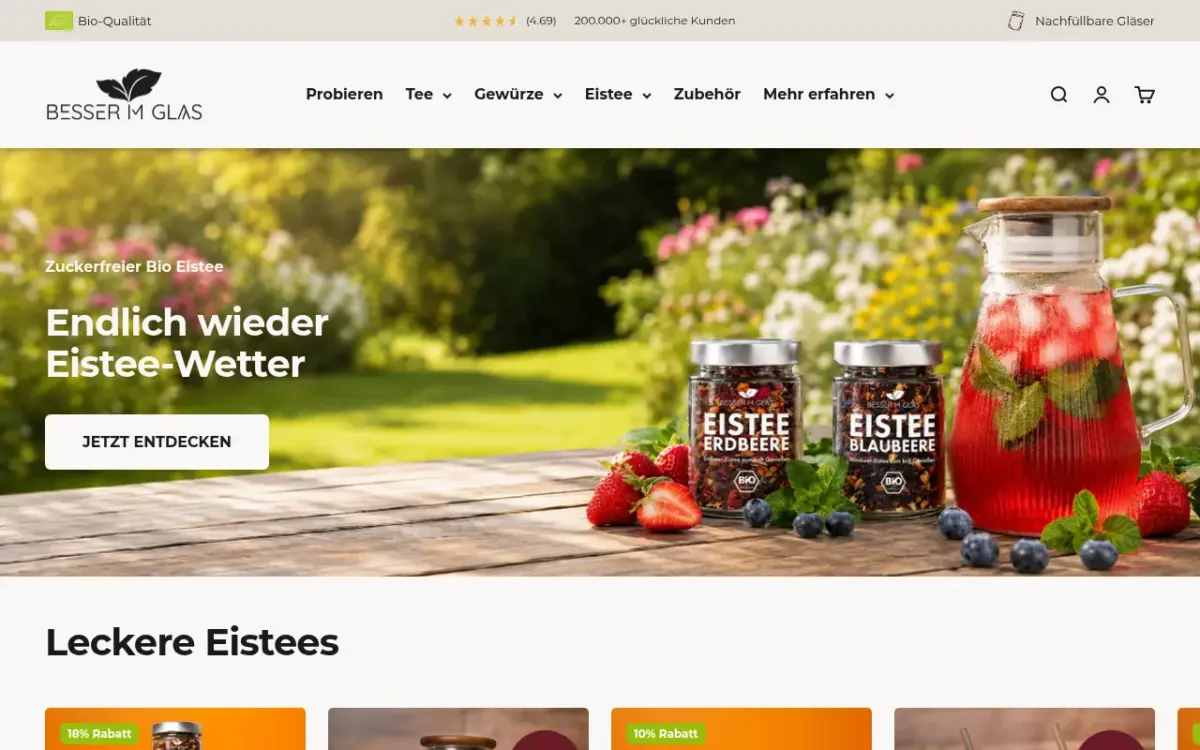 Screenshot der Website Besser im Glas
