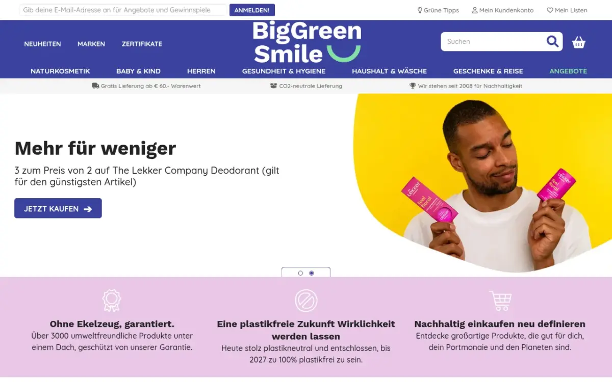 Screenshot der Website Big Green Smile