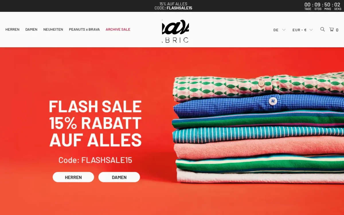 Screenshot der Website Brava Fabrics