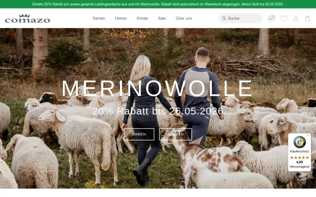 Screenshot der Website comazo