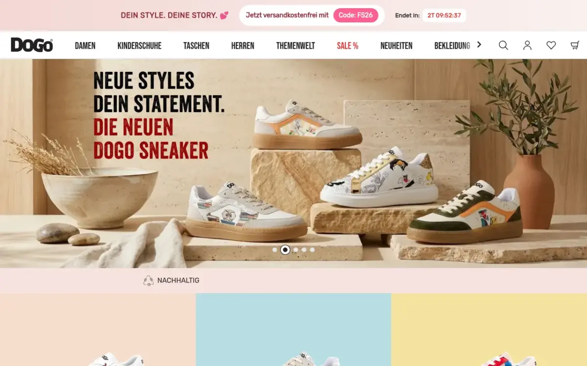 Screenshot der Website Dogo Shoes