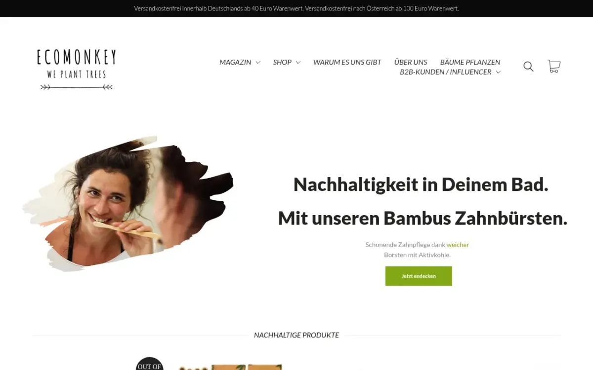 Screenshot der Website ecomonkey