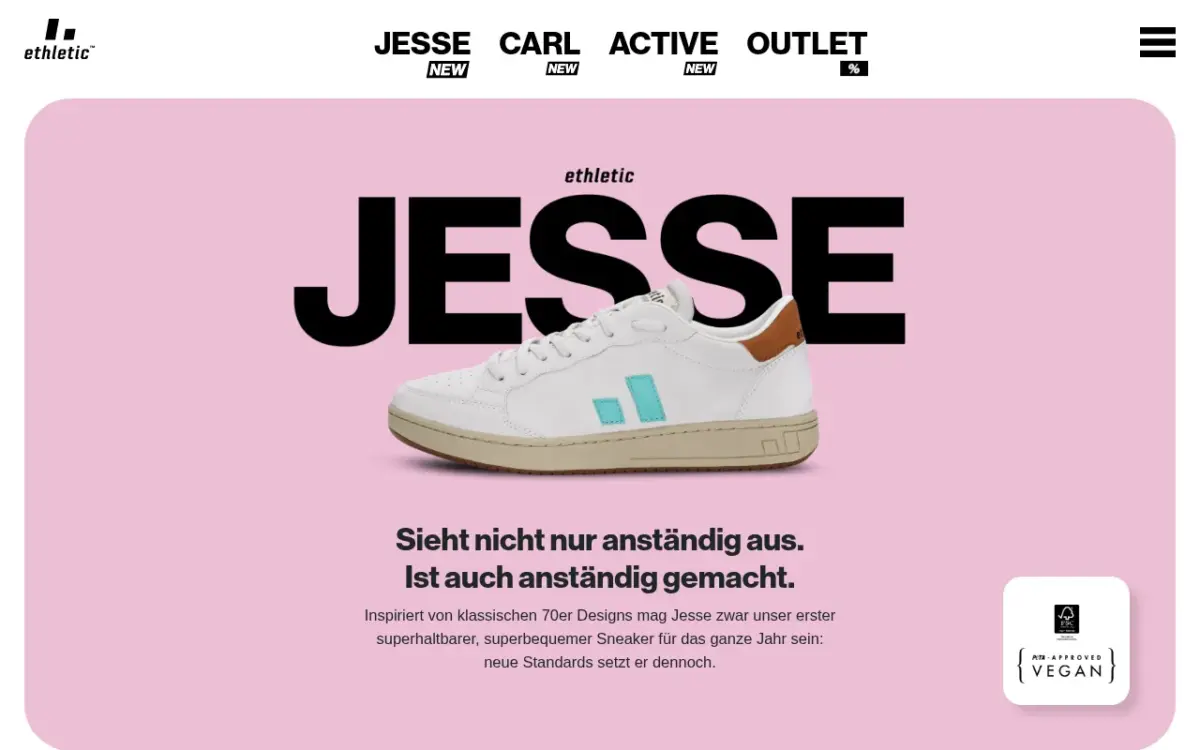 Screenshot der Website ethletic