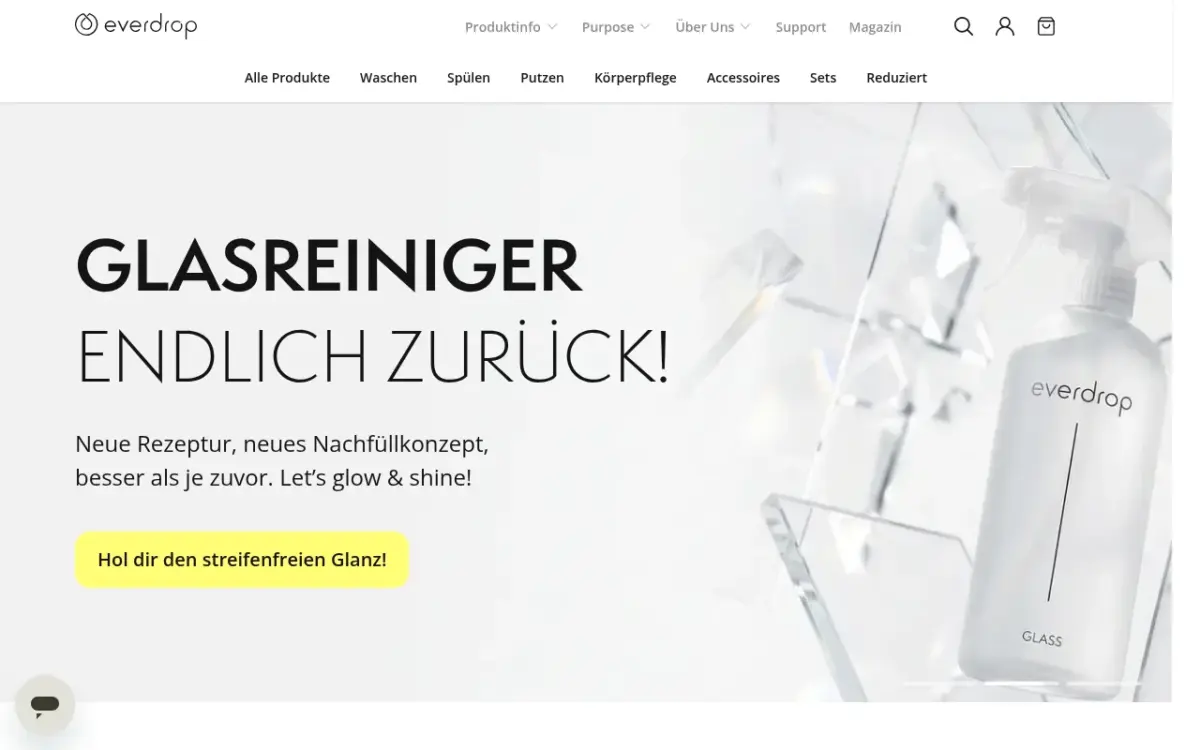 Screenshot der Website everdrop