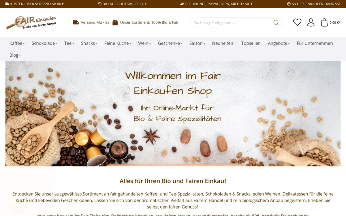 Screenshot der Website Fair Einkaufen