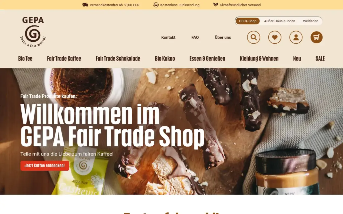 Screenshot der Website GEPA