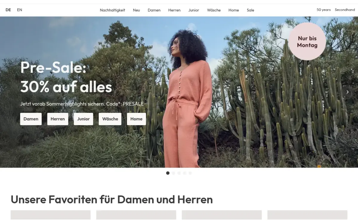 Screenshot der Website hessnatur