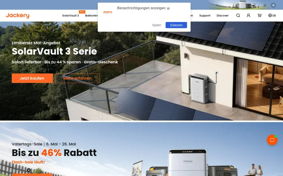 Screenshot der Website Jackery