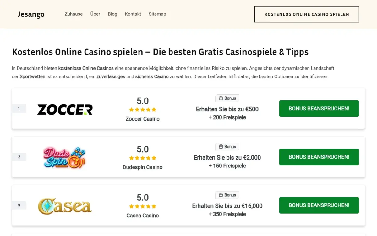 Screenshot der Website jesango