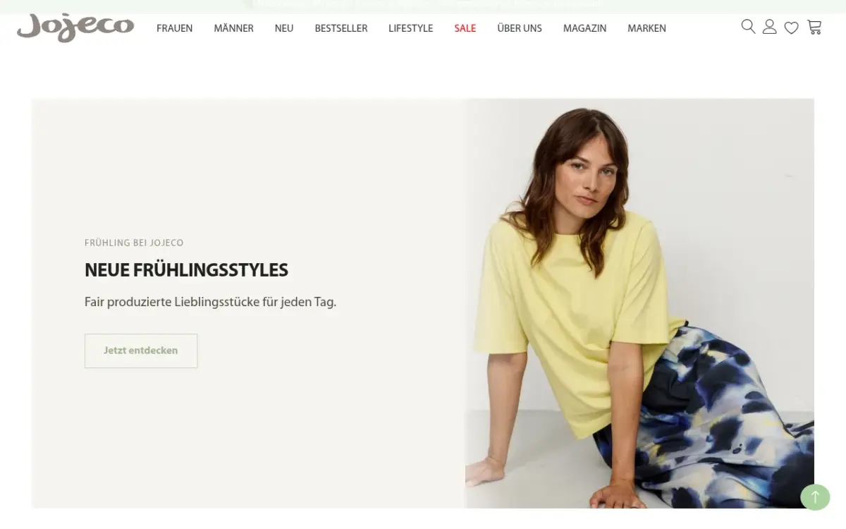 Screenshot der Website Jojeco