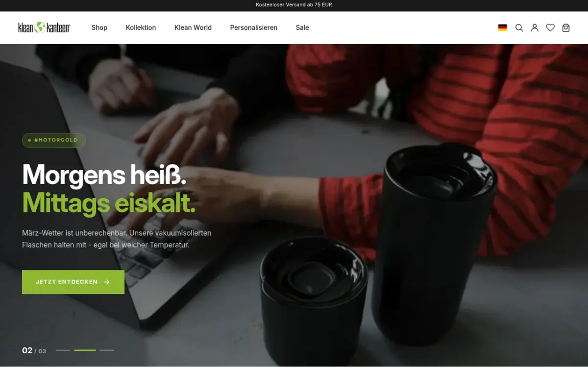 Screenshot der Website Klean Kanteen