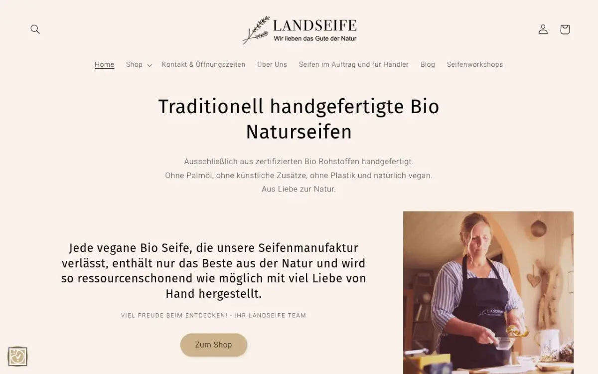 Screenshot der Website Landseife