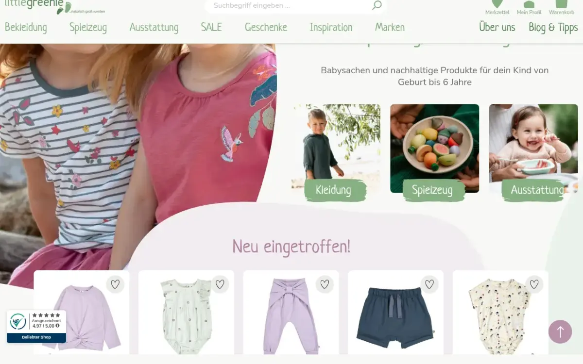 Screenshot der Website littlegreenie