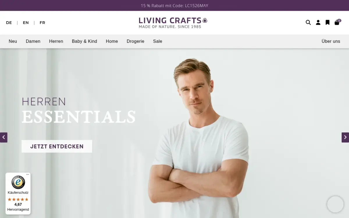 Screenshot der Website Living Crafts