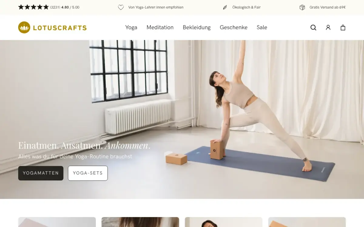 Screenshot der Website Lotuscrafts