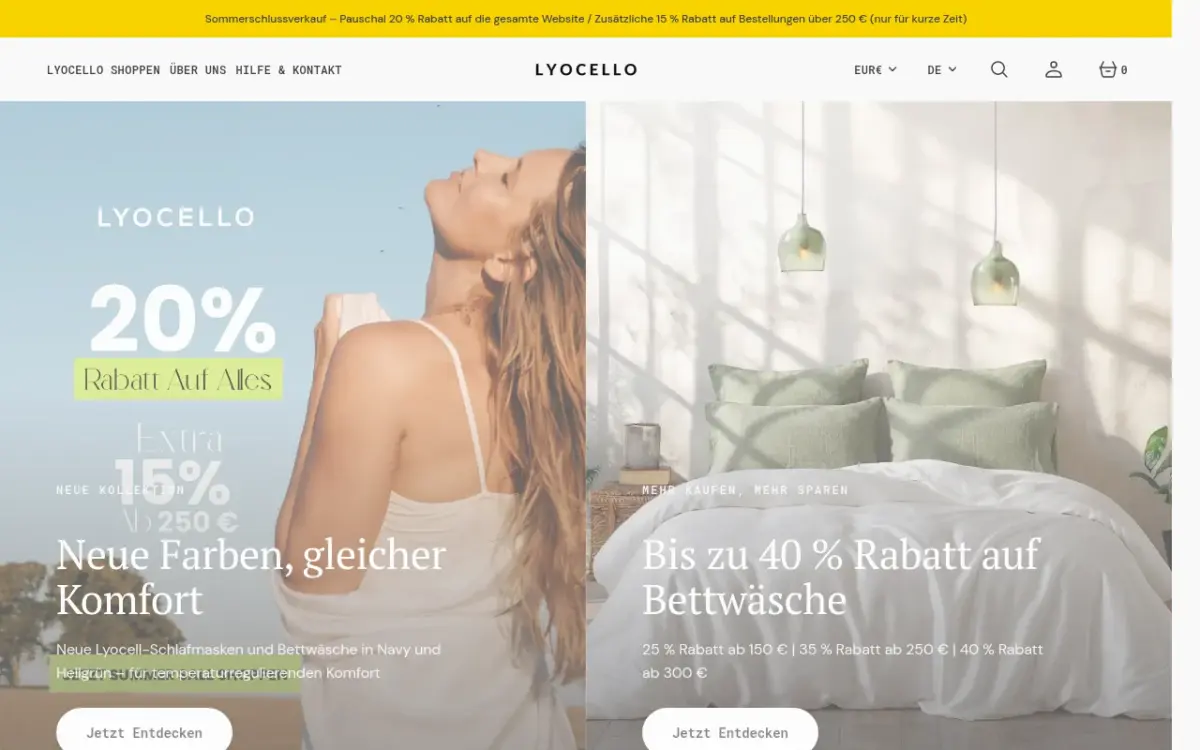 Screenshot der Website Lyocello