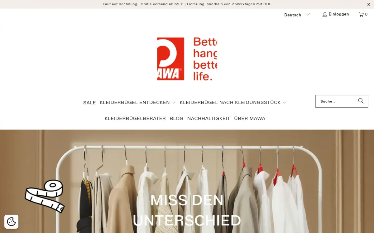 Screenshot der Website MAWA Kleiderbügel