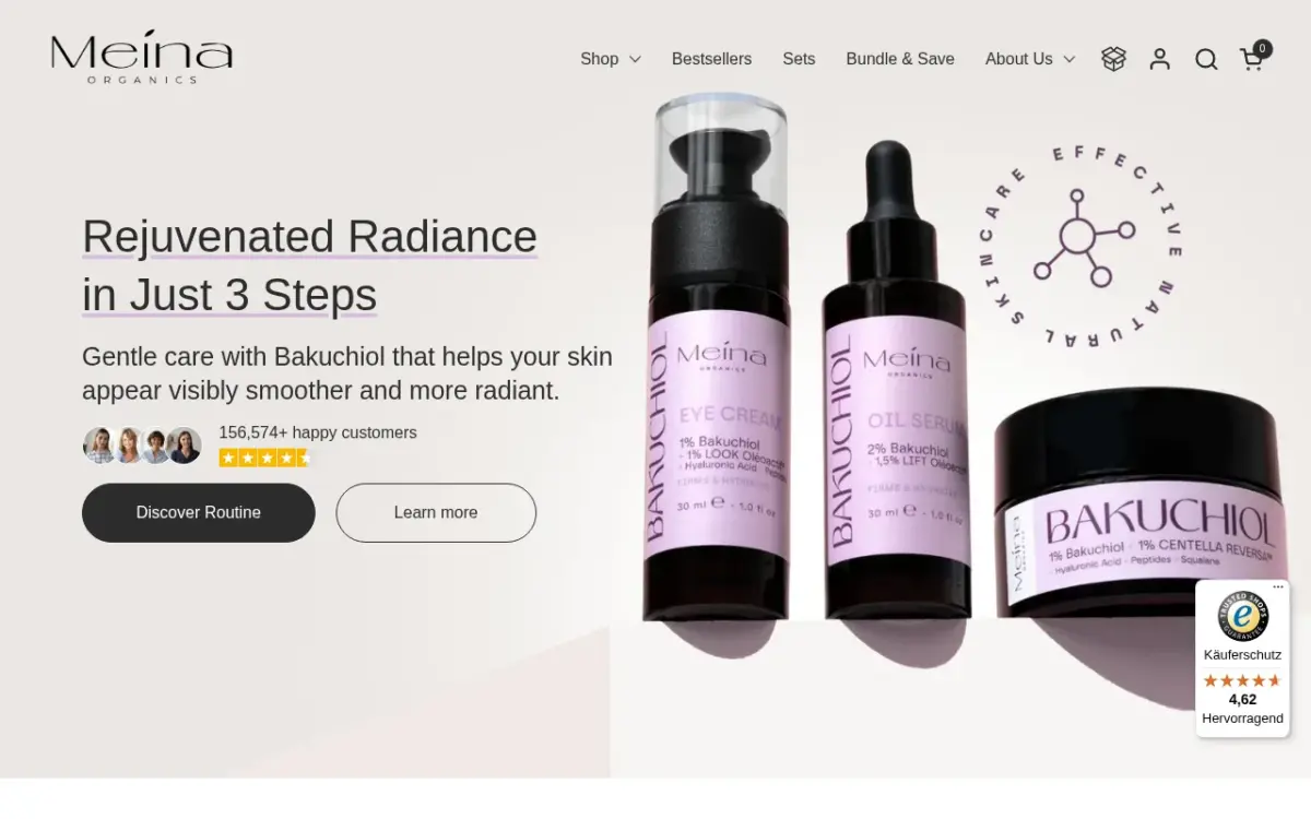 Screenshot der Website Meina Naturkosmetik