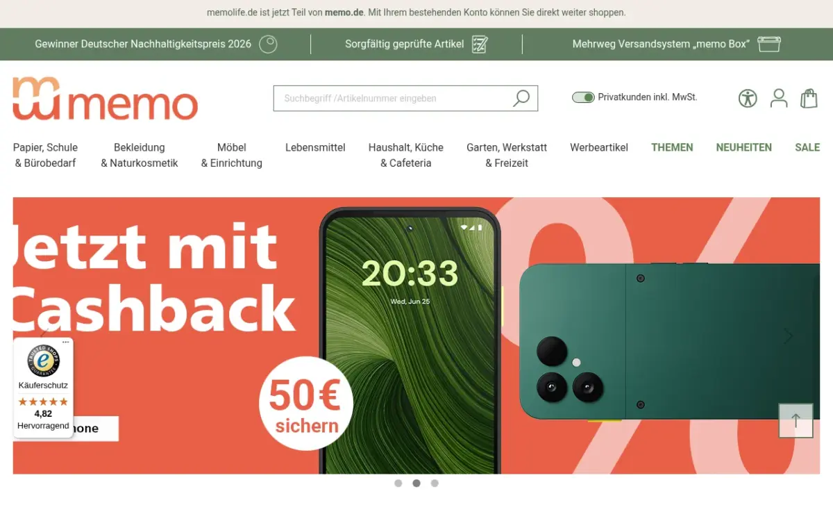 Screenshot der Website memolife