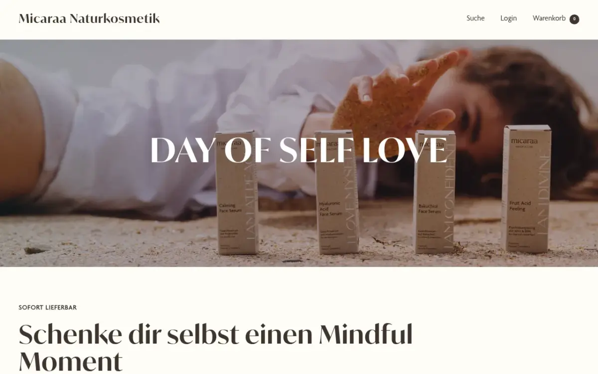 Screenshot der Website Micaraa Naturkosmetik