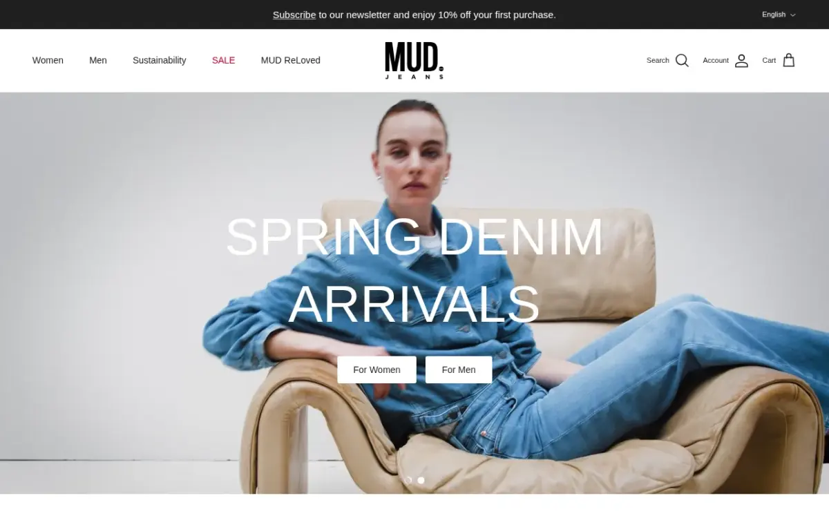 Screenshot der Website MUD Jeans