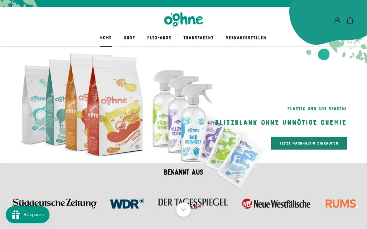 Screenshot der Website ooohne