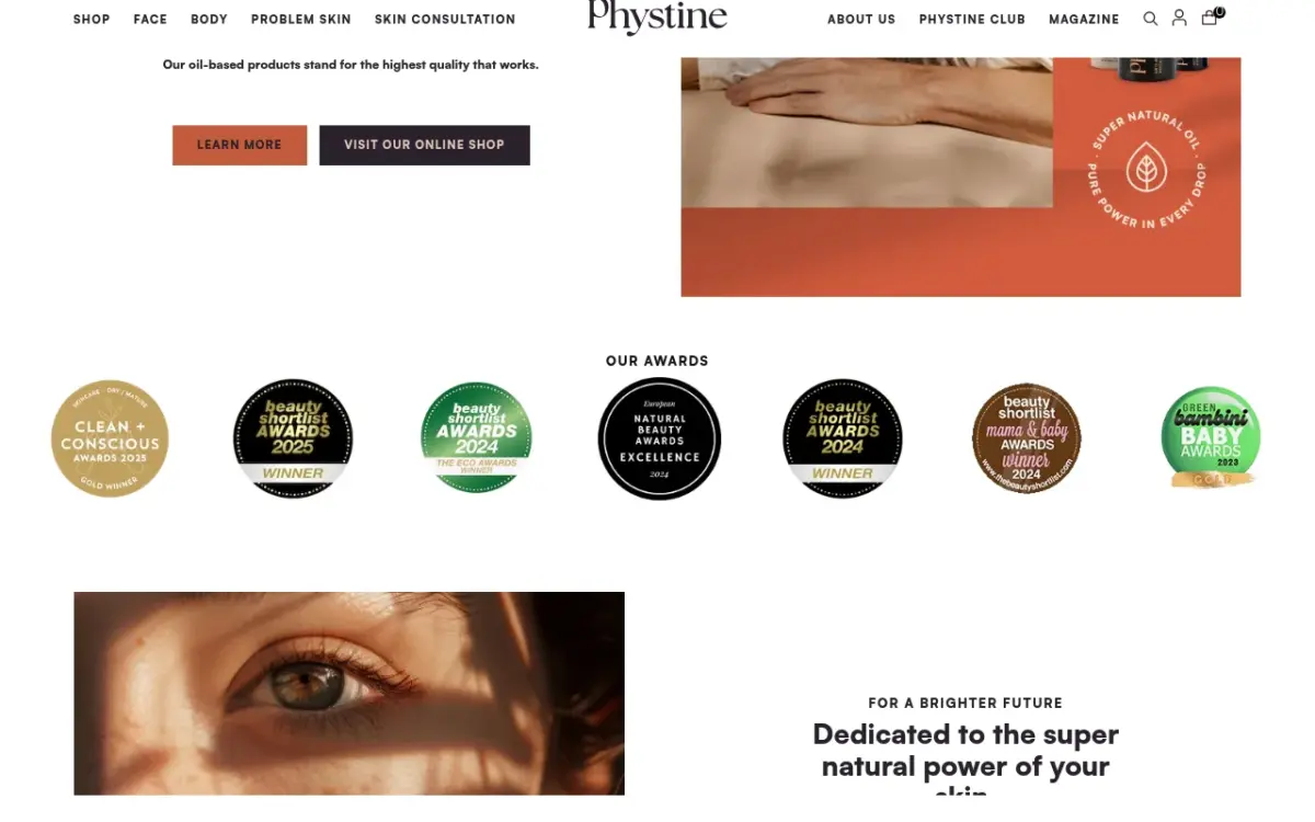 Screenshot der Website Phystine