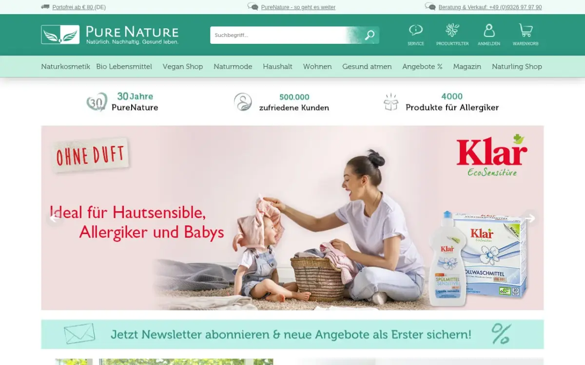 Screenshot der Website Pure Nature