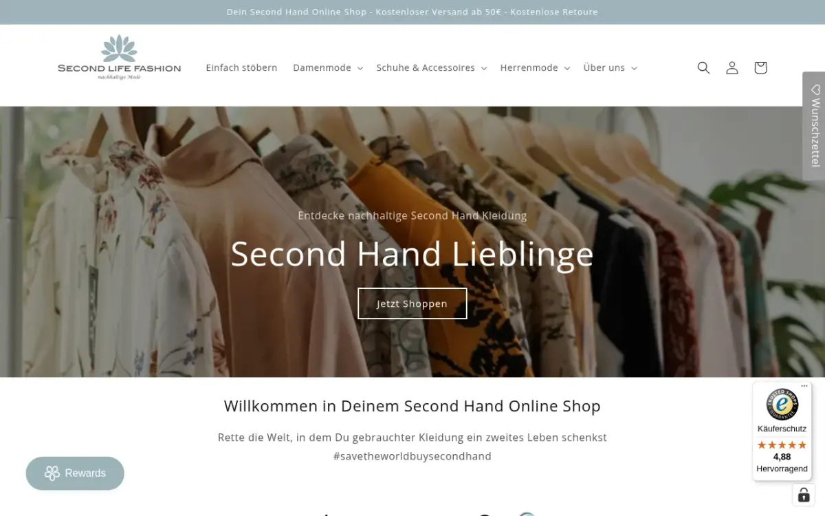 Screenshot der Website Second Life Fashion