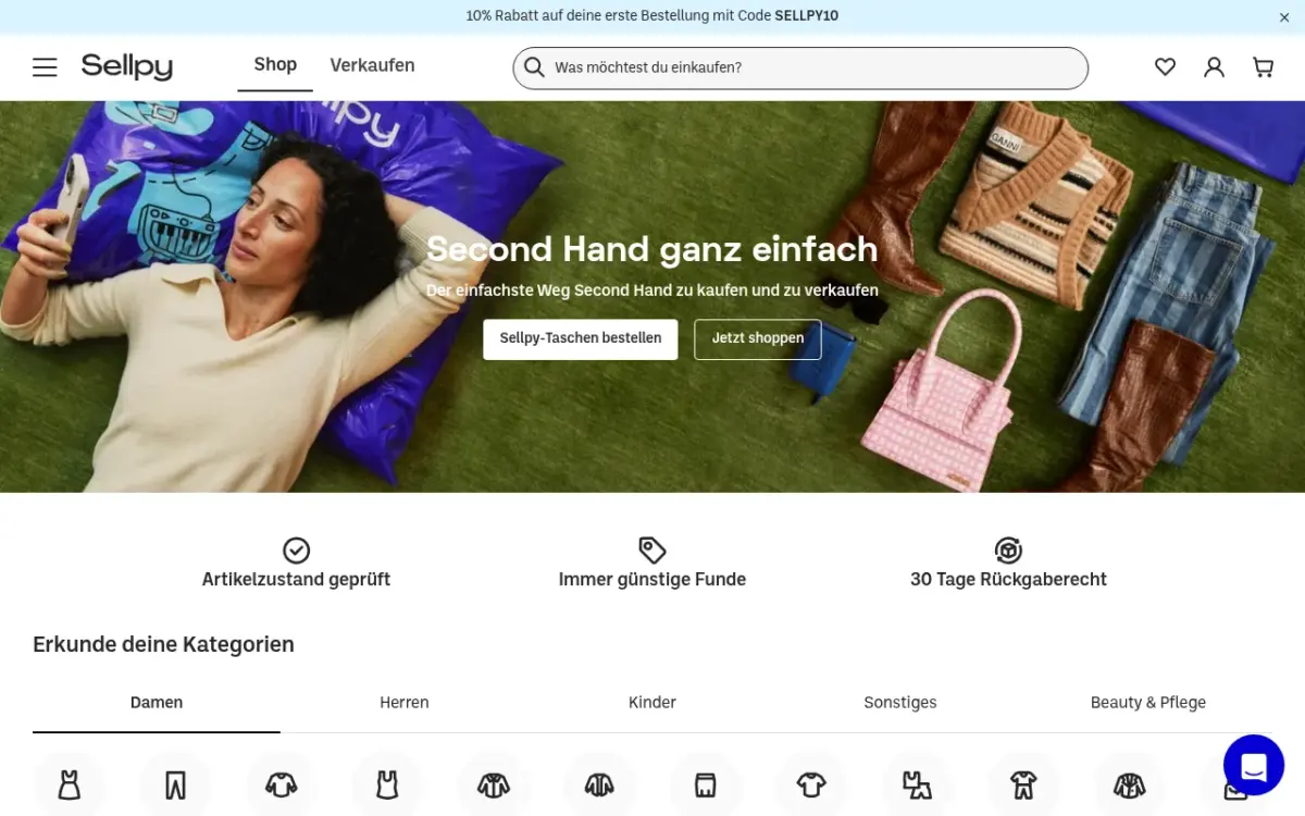Screenshot der Website Sellpy