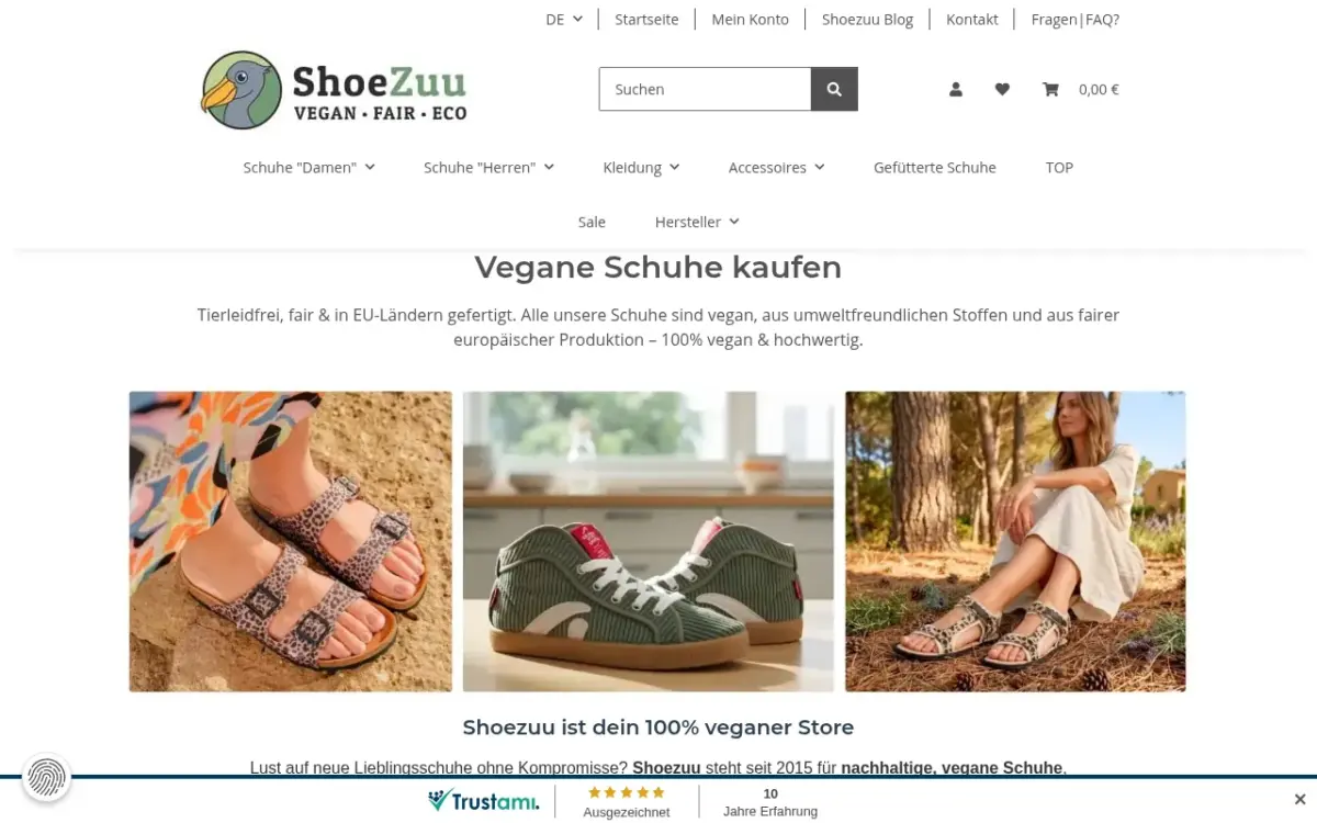 Screenshot der Website Shoezuu