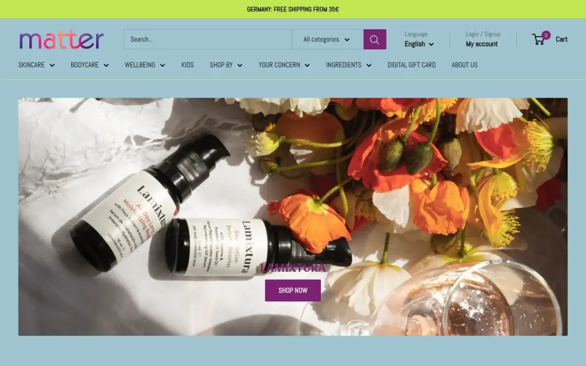 Screenshot der Website Skin Matter