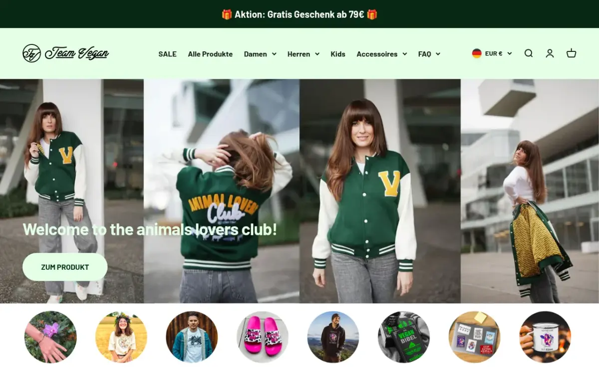 Screenshot der Website Team Vegan