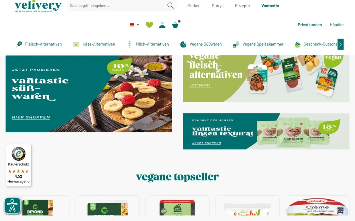 Screenshot der Website Velivery