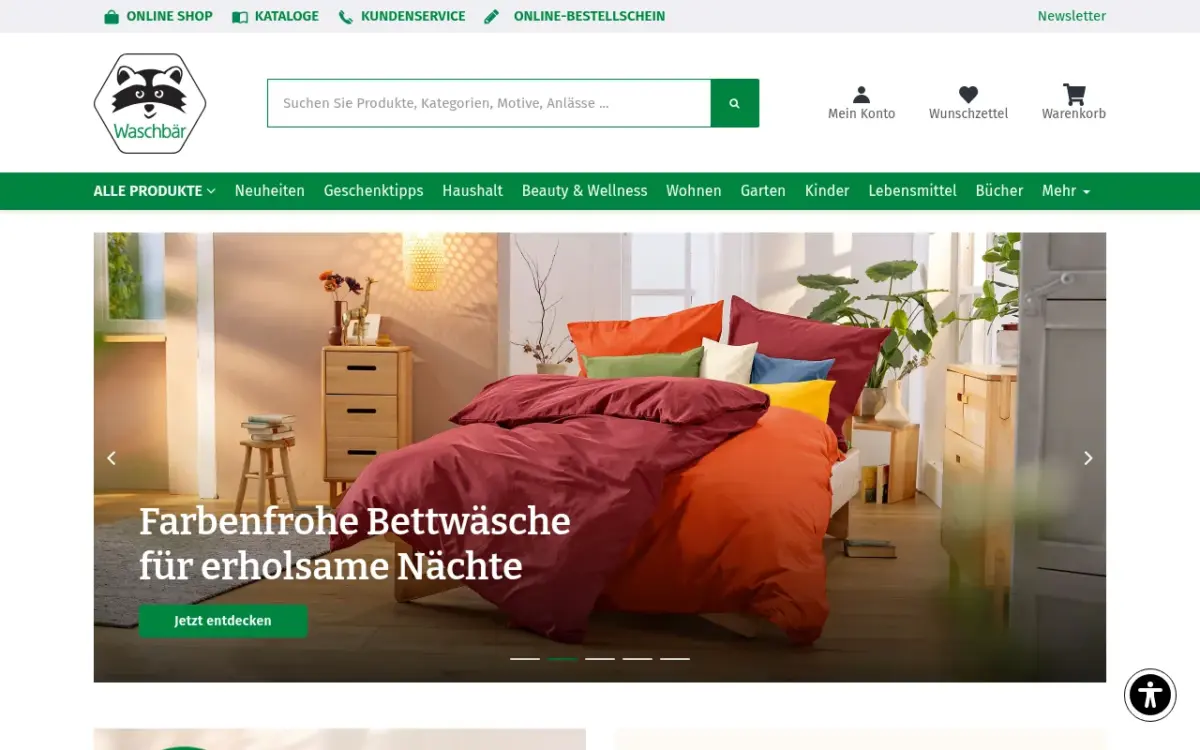 Screenshot der Website Waschbär